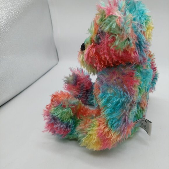 Dylan Progressive Plush Teddy Bear Tie-Dye Pastel Colorful Purple Ribbon 8" - Picture 4 of 7